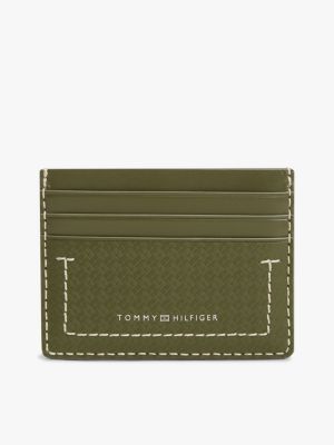 porte-cartes en cuir à motif drapeau gaufré green pour hommes tommy hilfiger