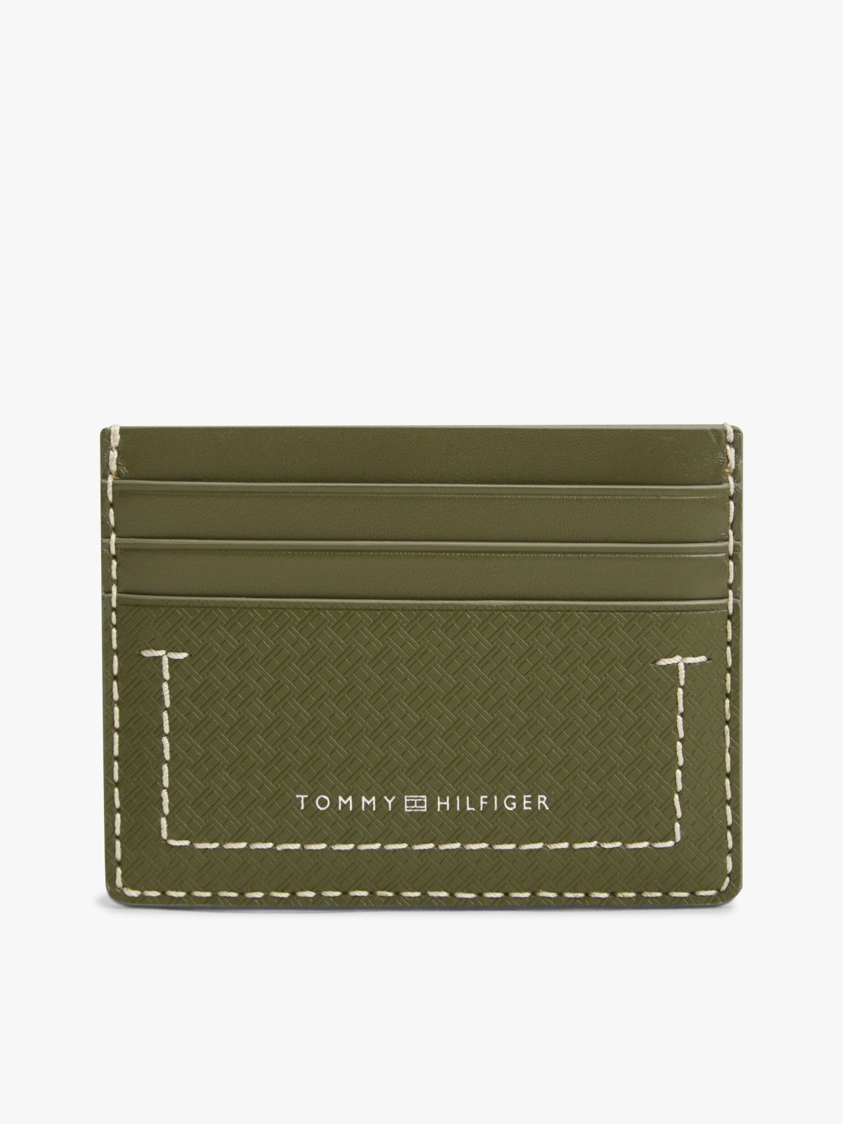 Embossed Flag Leather Credit Card Holder — Green