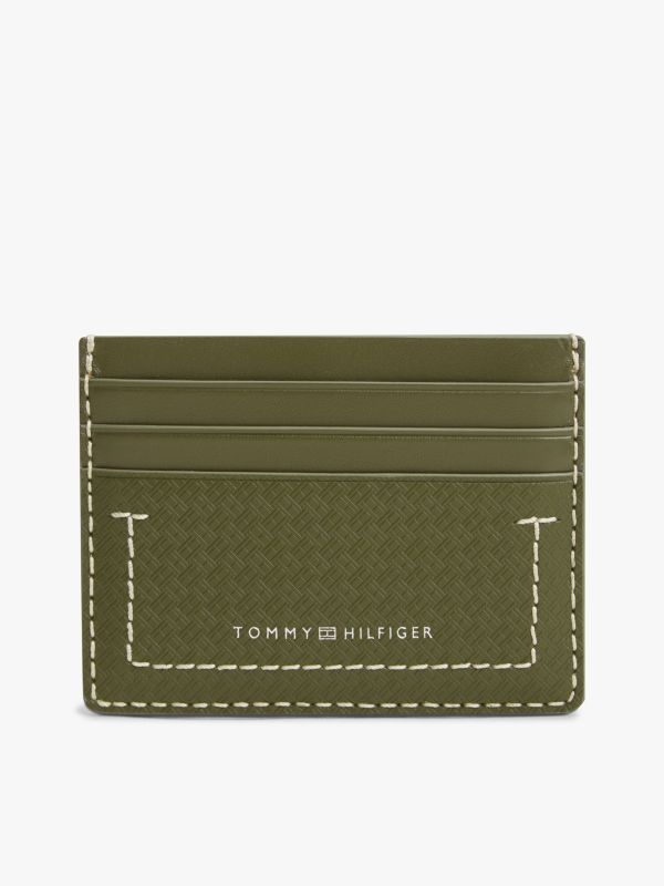 Embossed Flag Leather Credit Card Holder — Green