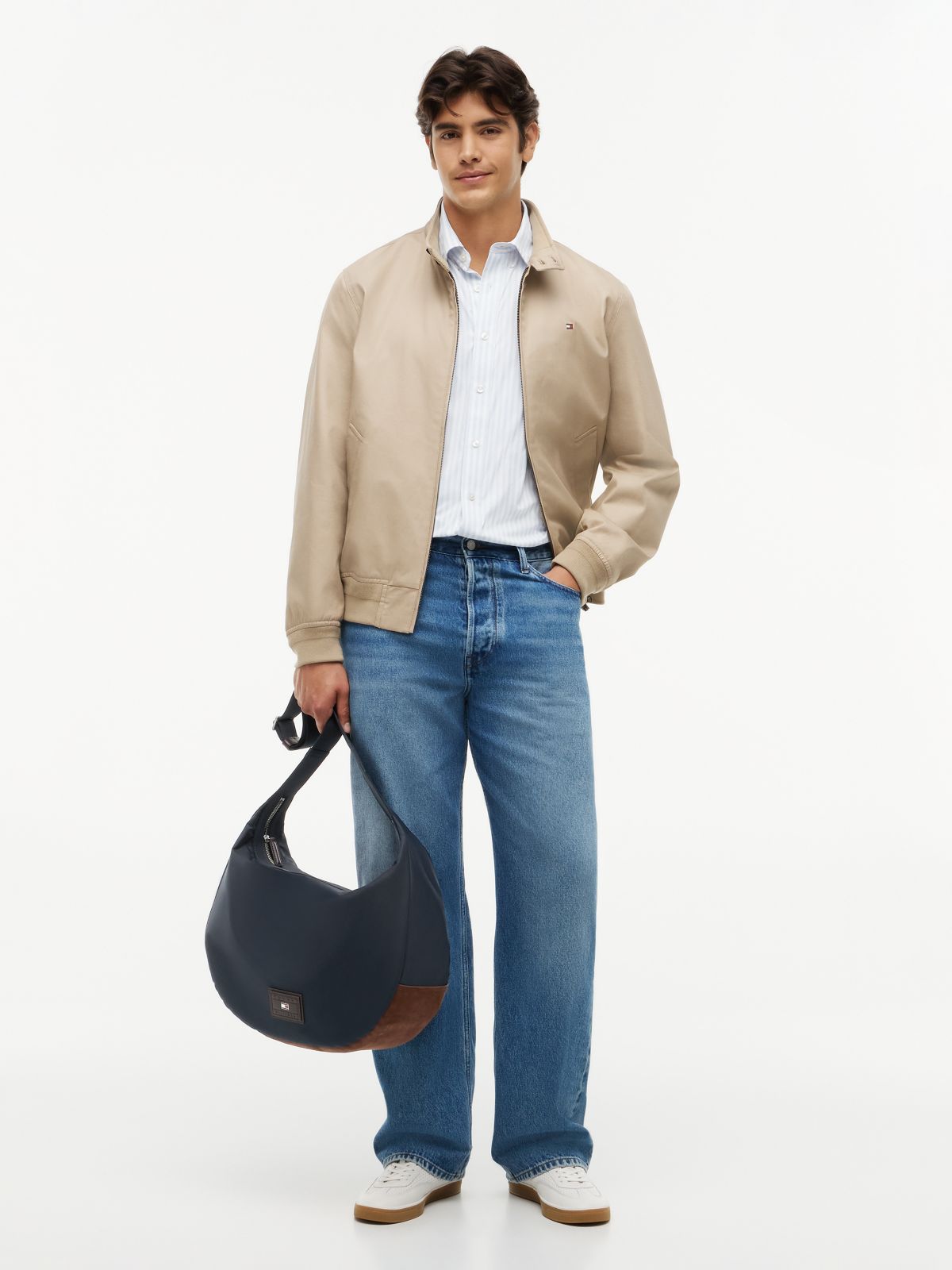 Heritage Logo Patch Slouch Crossbody Bag — Blue
