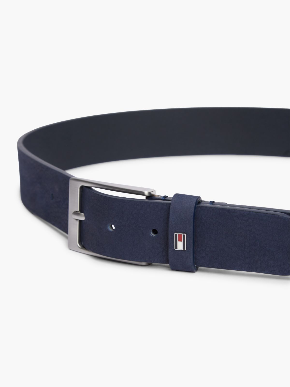Suede Enamel Flag Rectangular Buckle Belt — Black