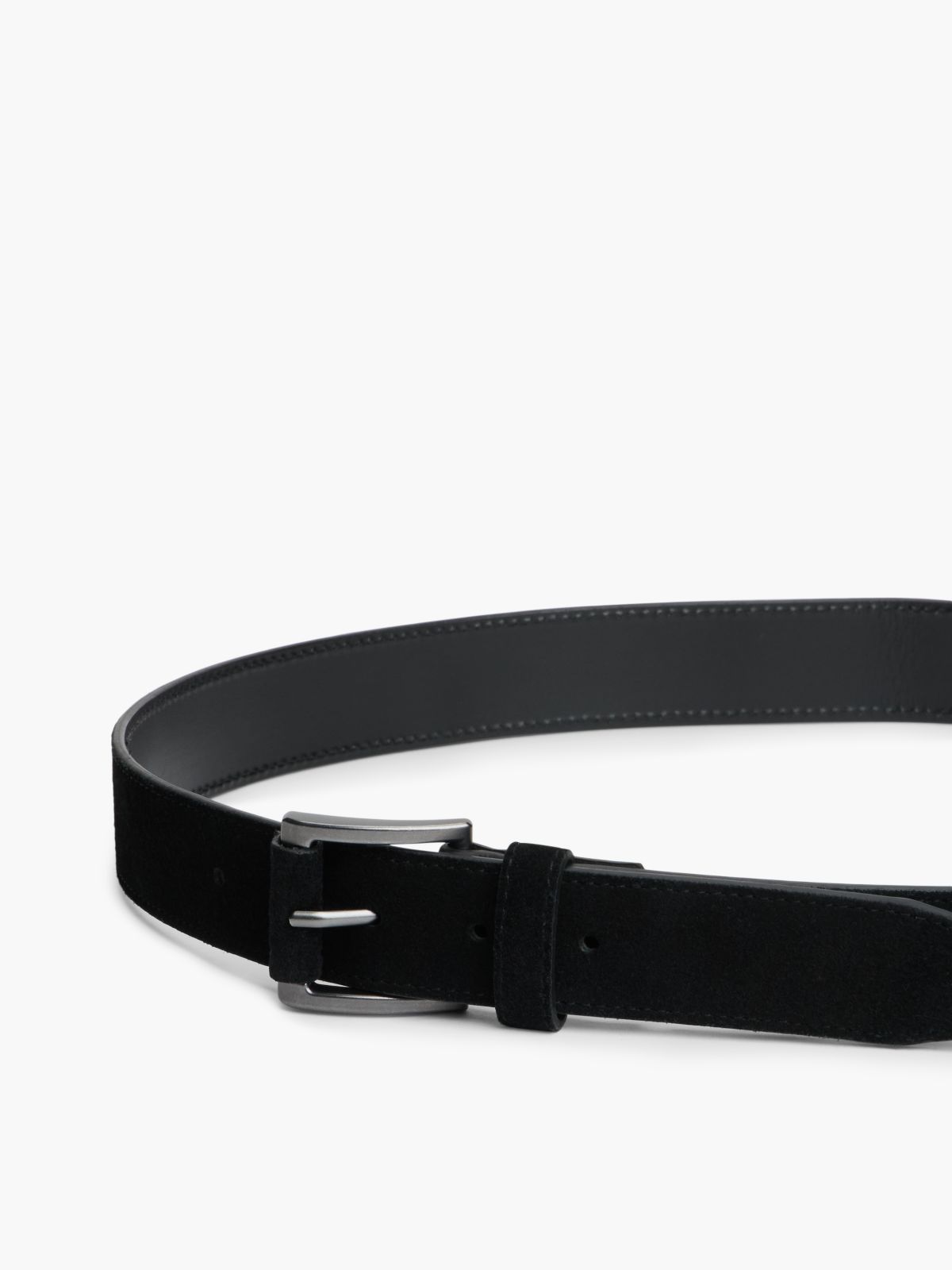 Suede Enamel Flag Rectangular Buckle Belt — Black
