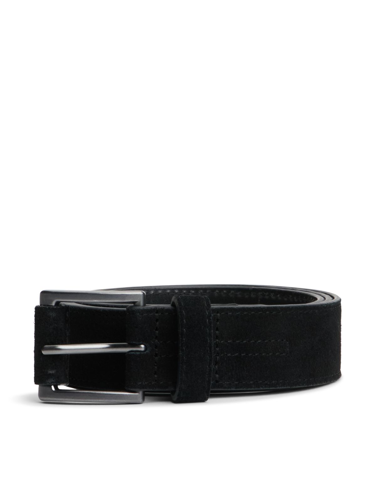 Suede Enamel Flag Rectangular Buckle Belt — Black