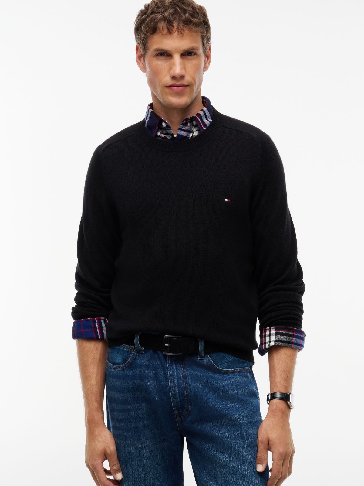 Suede Enamel Flag Rectangular Buckle Belt — Black