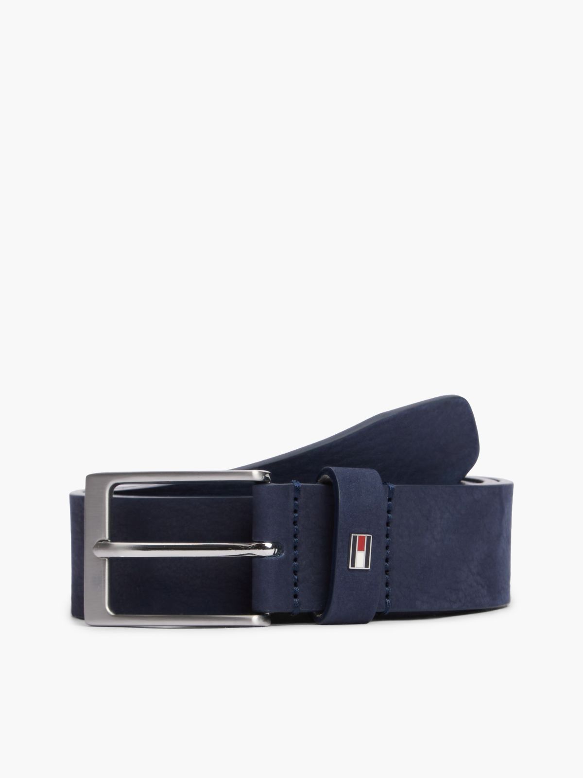 Suede Enamel Flag Rectangular Buckle Belt — Black