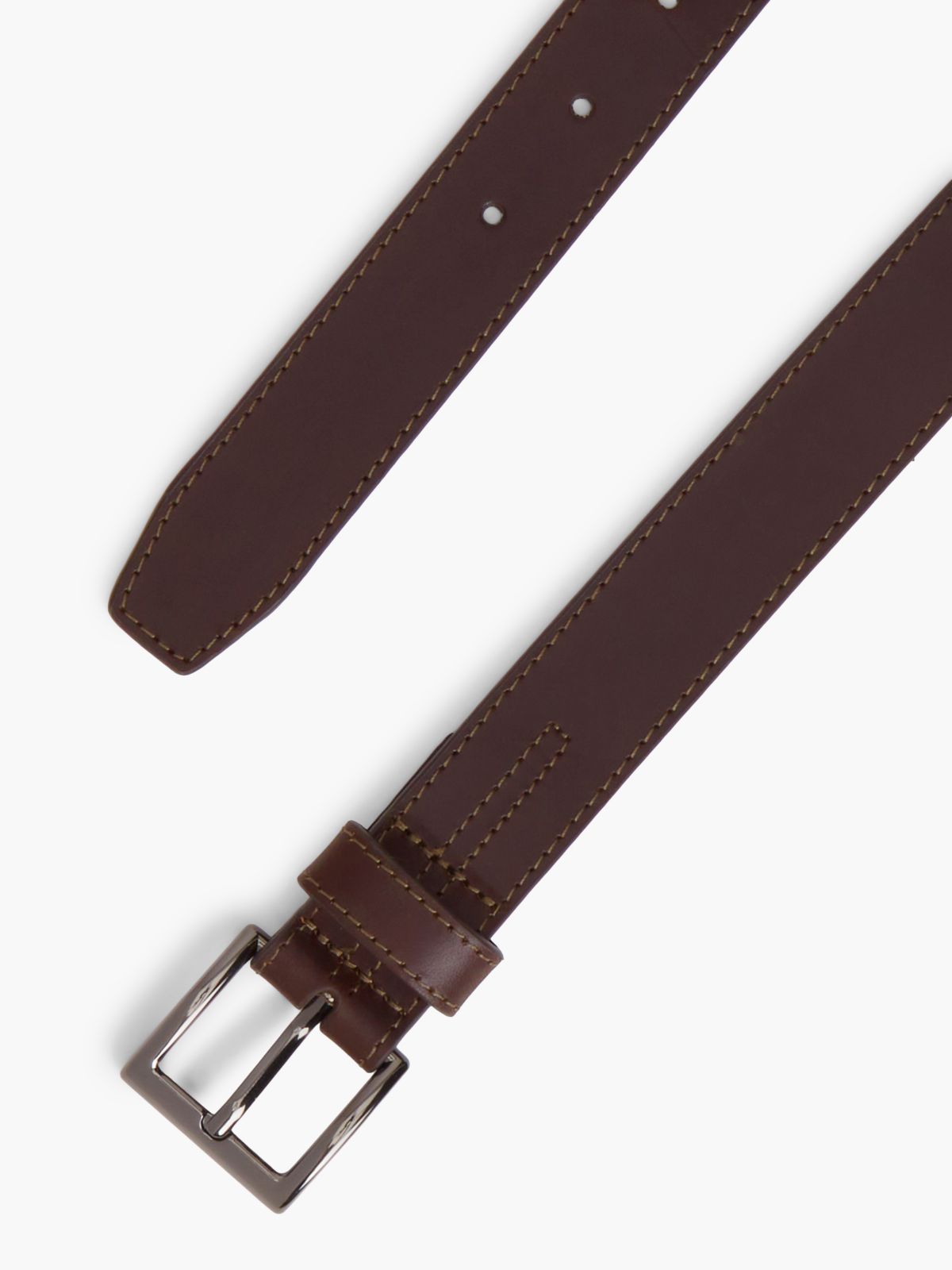 Topstitch Square Buckle Leather Belt — Brown