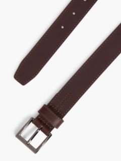 Topstitch Square Buckle Leather Belt — Brown 3