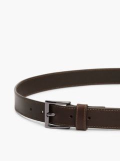 Topstitch Square Buckle Leather Belt — Brown 4