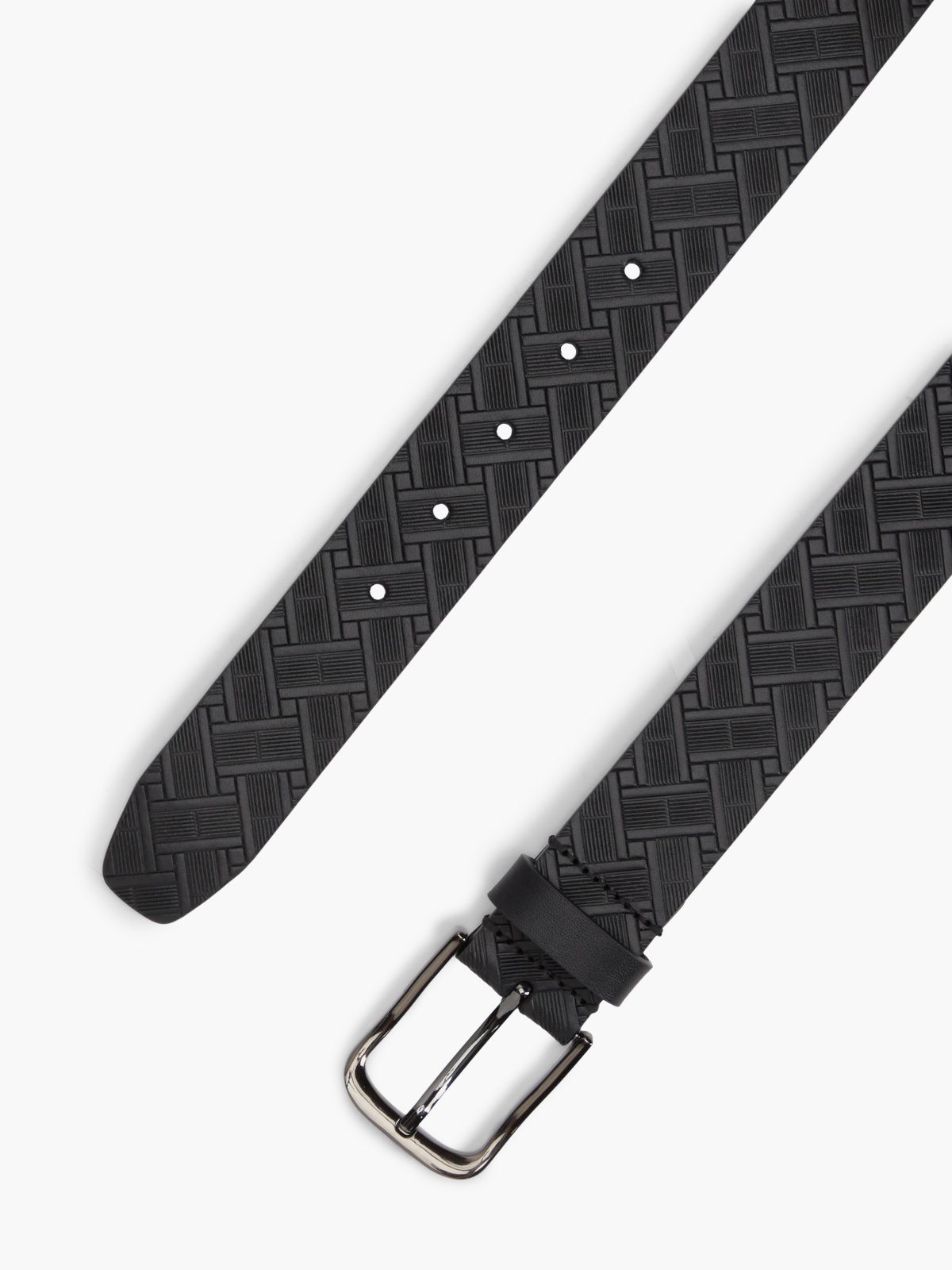 Flag Embossed Square Buckle Leather Belt — Black