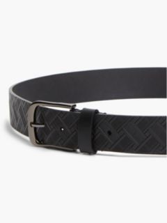 Flag Embossed Square Buckle Leather Belt — Black 3