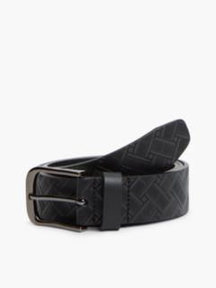 Flag Embossed Square Buckle Leather Belt — Black 1