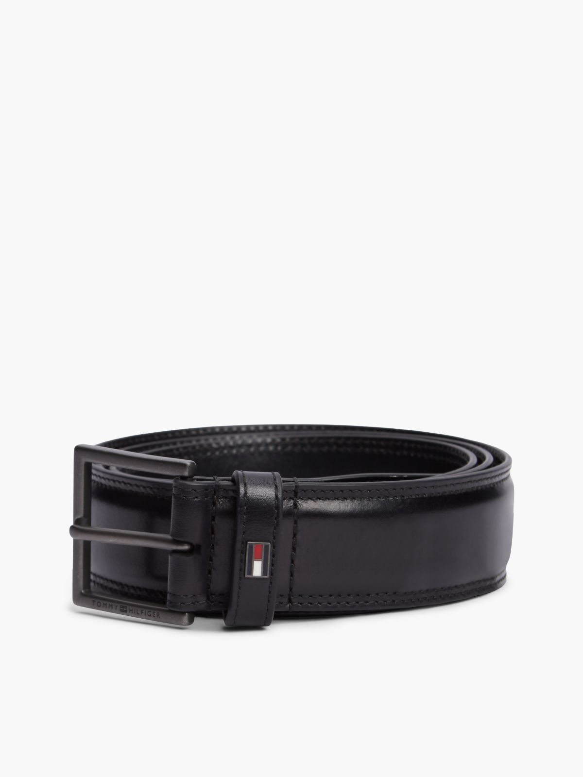 Leather TH Business Topstitch Belt — Black