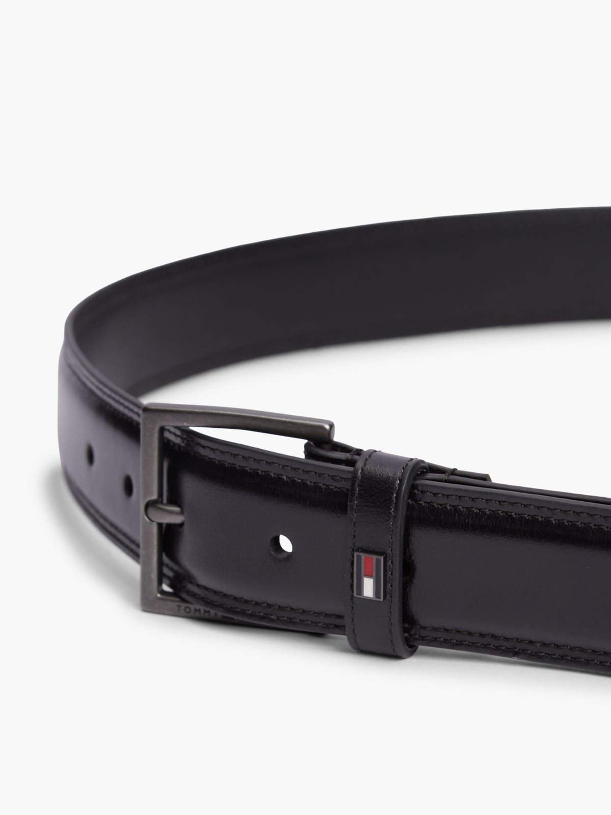 Leather TH Business Topstitch Belt — Black