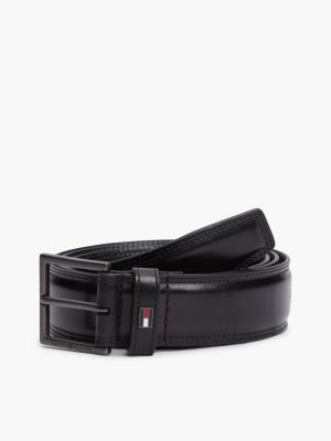 ceinture th business en cuir à surpiqûres black pour hommes tommy hilfiger