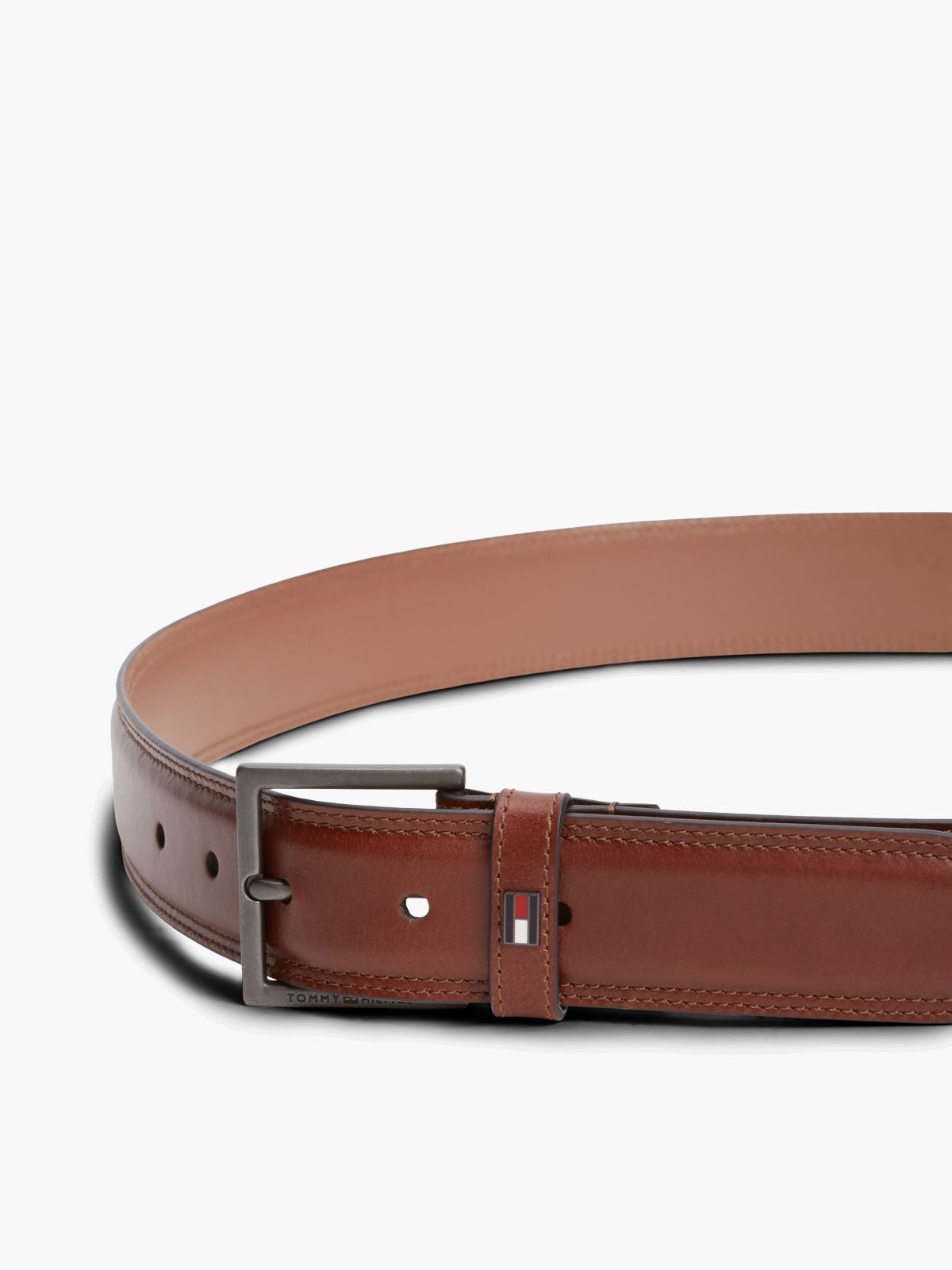 Leather TH Business Topstitch Belt — Brown