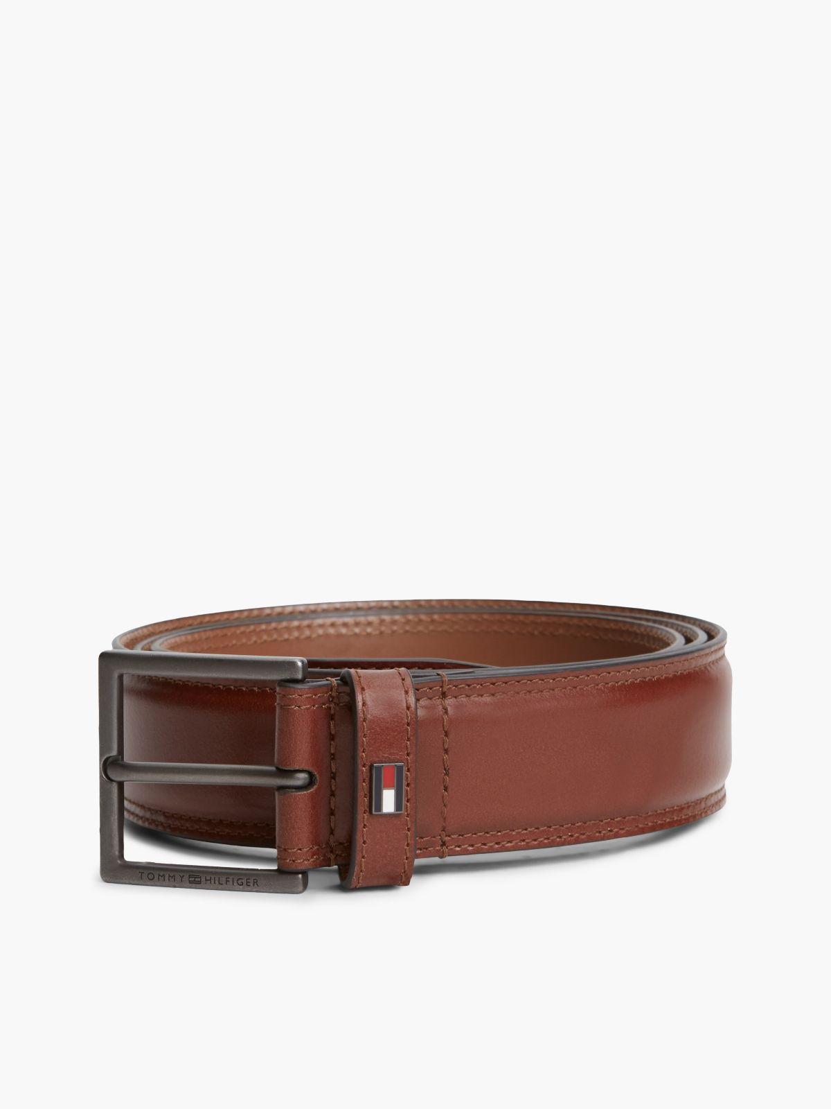 Leather TH Business Topstitch Belt — Brown