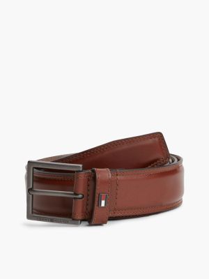 ceinture th business en cuir à surpiqûres brown pour hommes tommy hilfiger