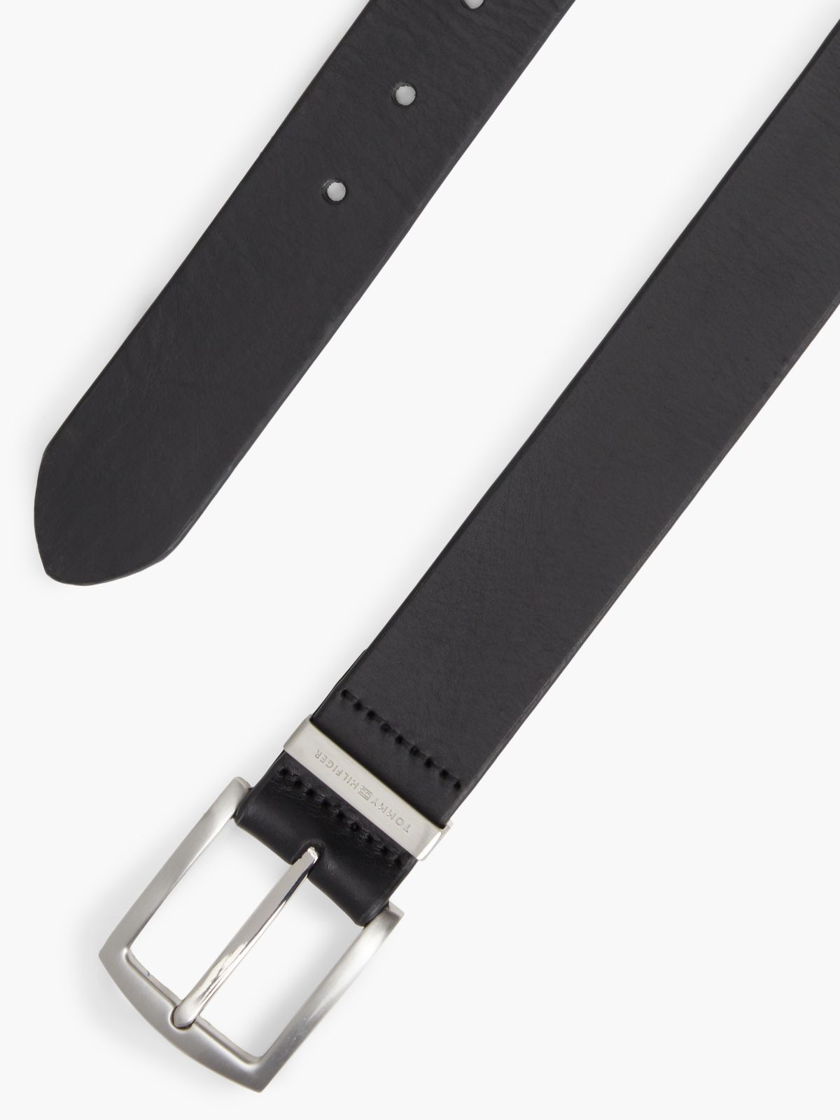 Denton Square Buckle Leather Belt — Black