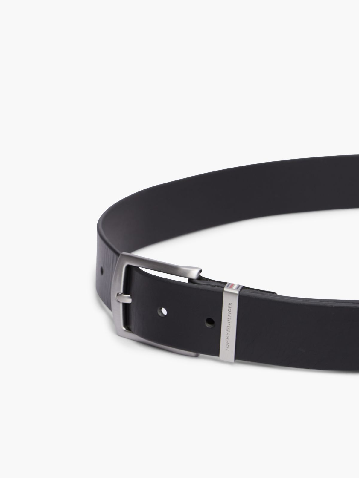 Denton Square Buckle Leather Belt — Black