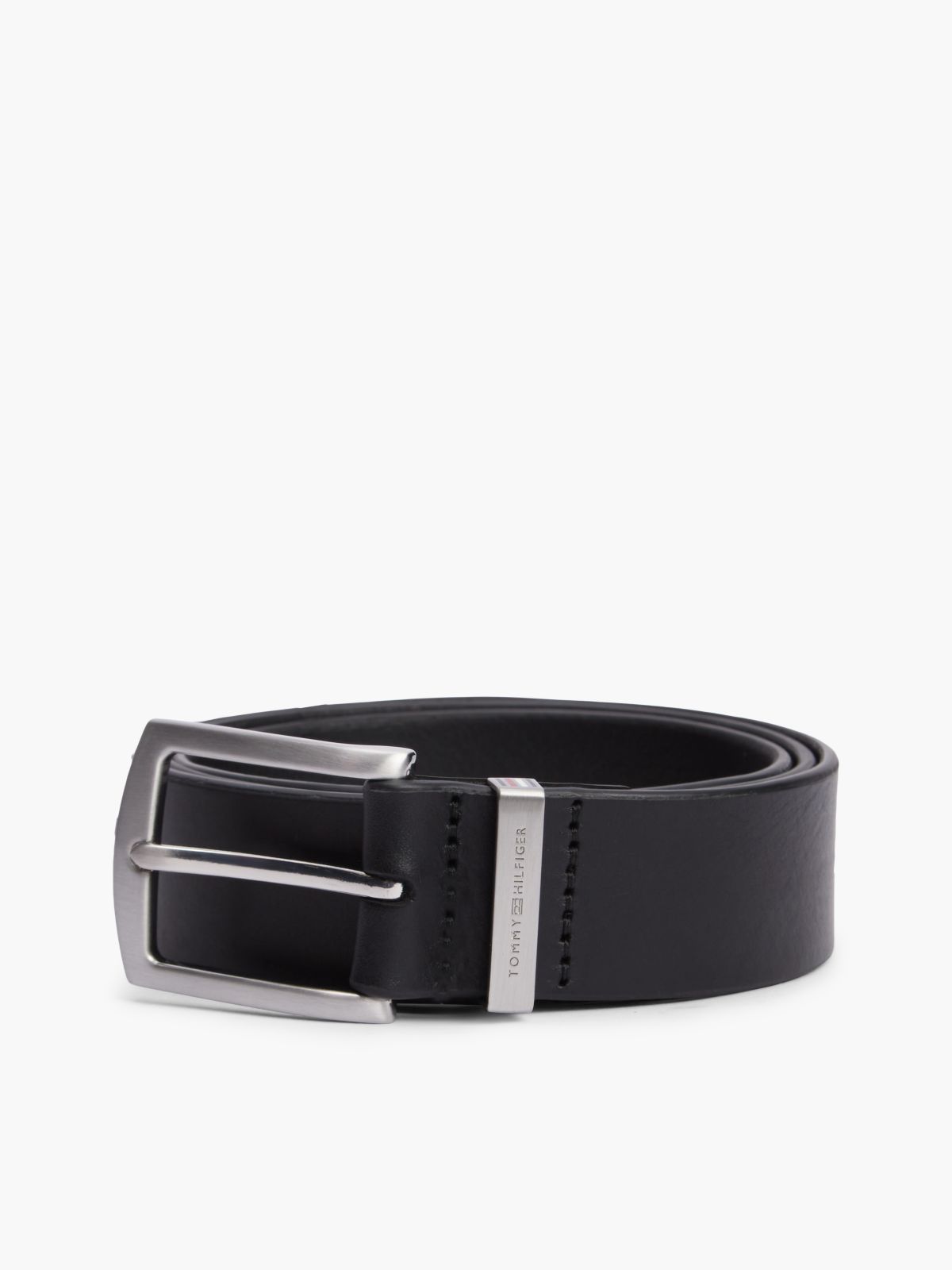 Denton Square Buckle Leather Belt — Black