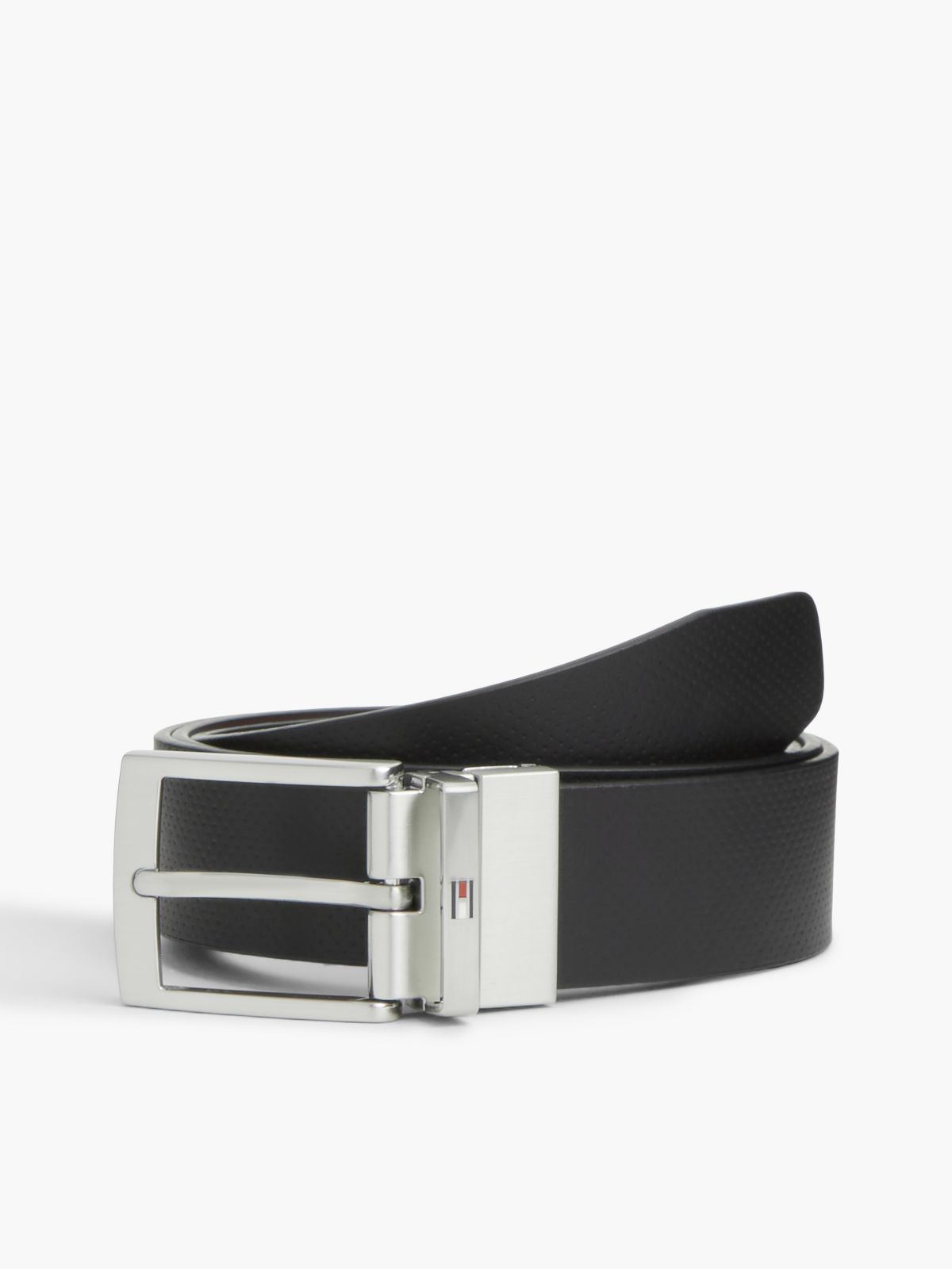 Textured Leather Reversible Square Buckle Belt — Black