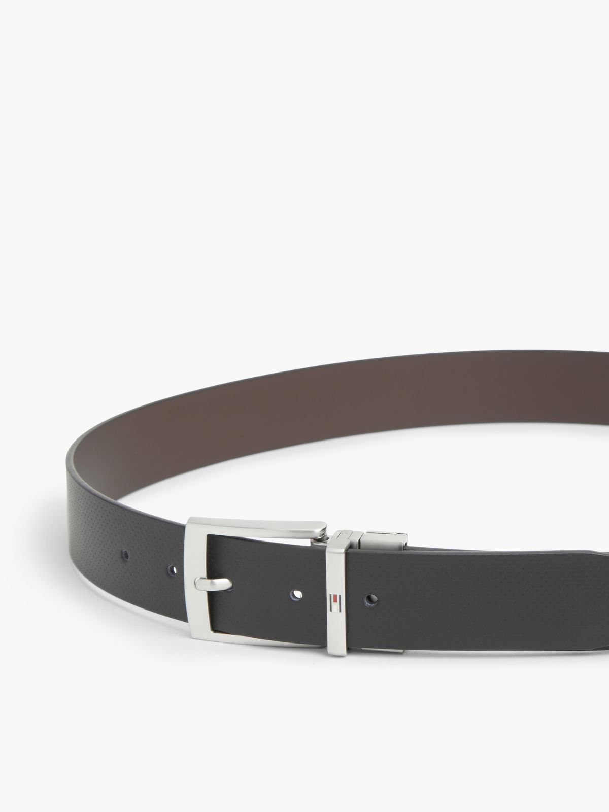 Textured Leather Reversible Square Buckle Belt — Black