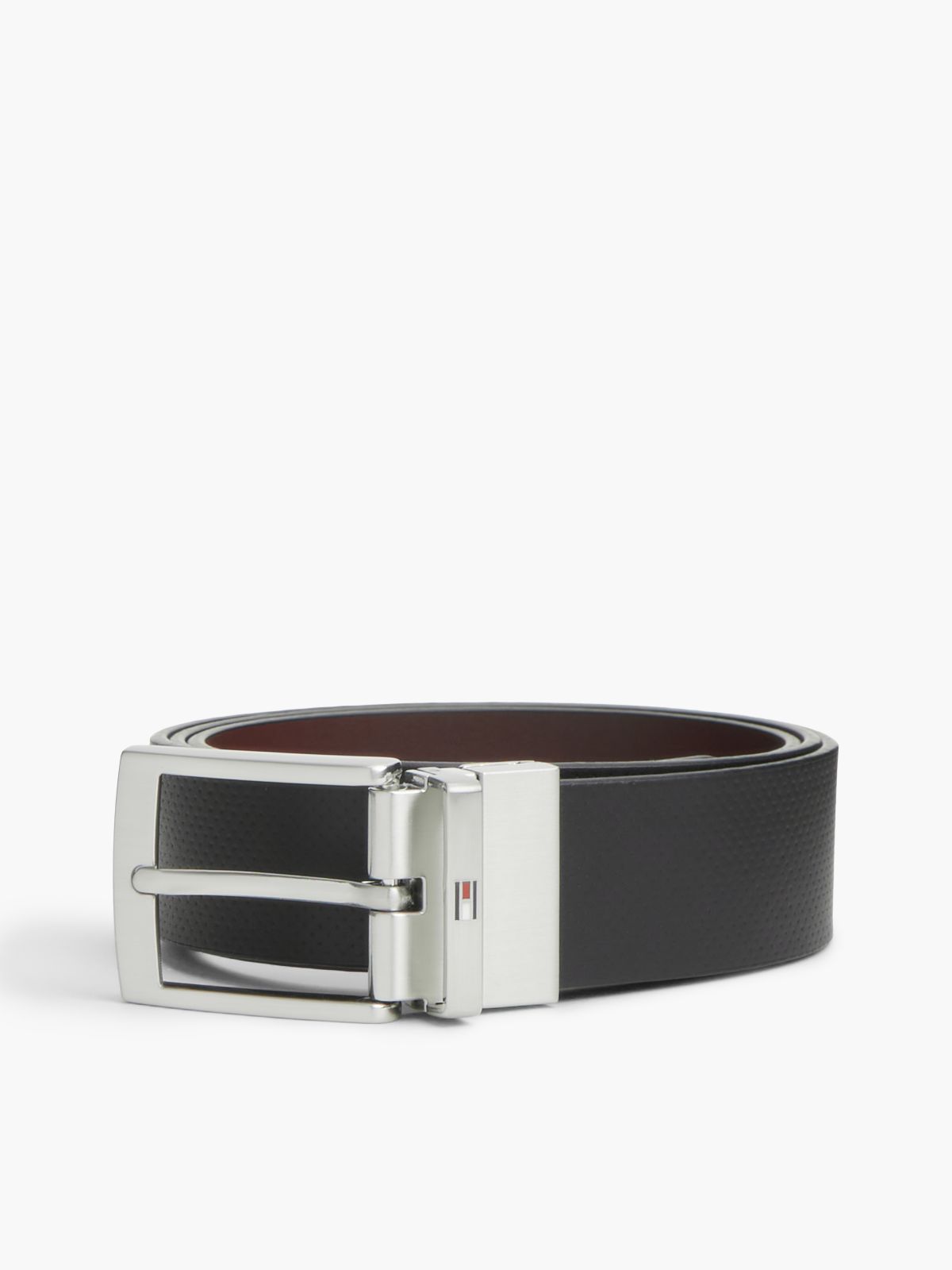 Textured Leather Reversible Square Buckle Belt — Black