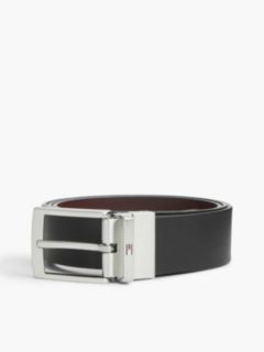 Textured Leather Reversible Square Buckle Belt — Black 4
