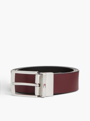 black textured leather reversible square buckle belt for men tommy hilfiger
