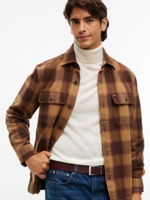 cintura reversibile in pelle con bandierina nero da uomini tommy hilfiger