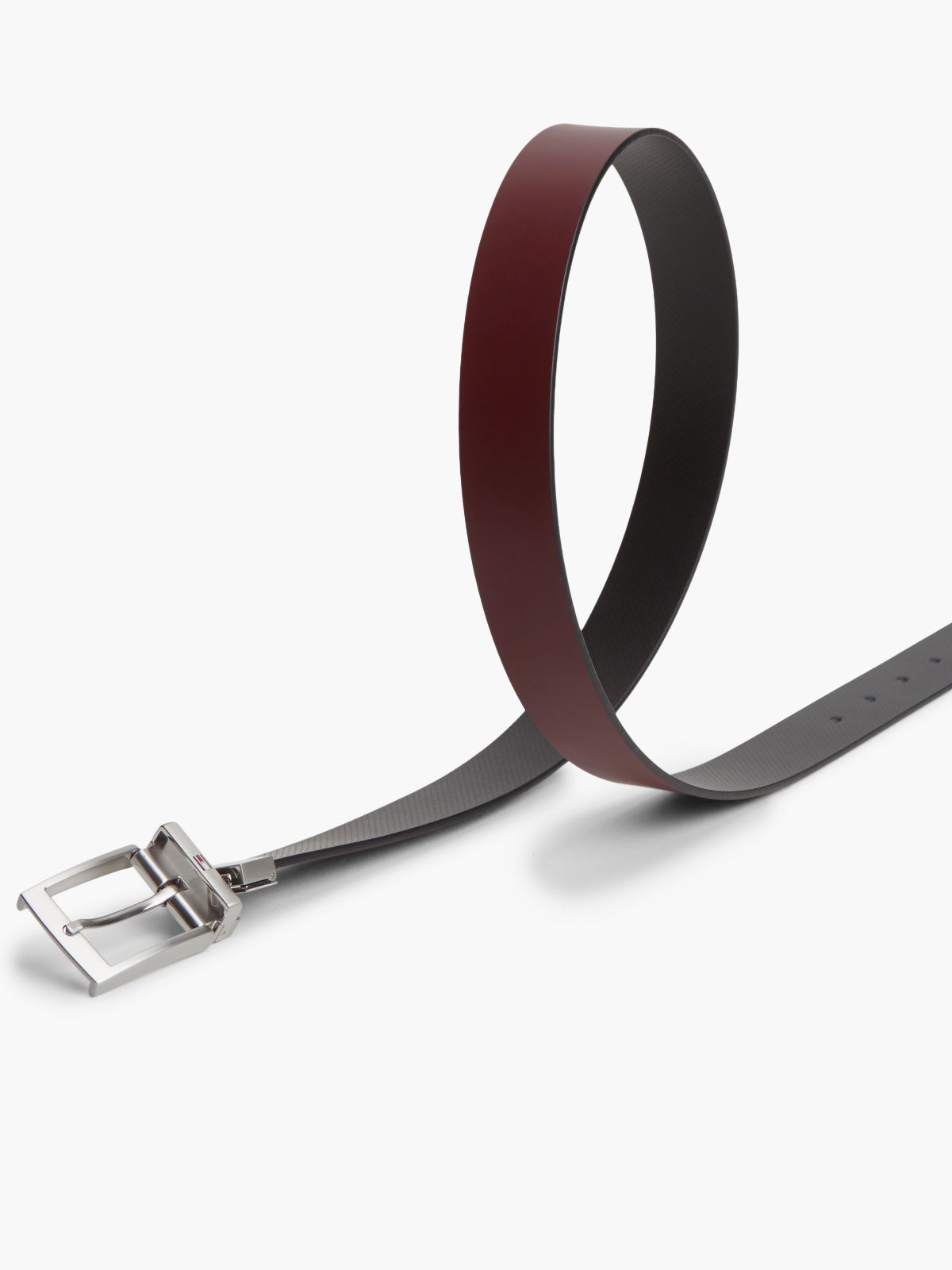 Textured Leather Reversible Square Buckle Belt — Black