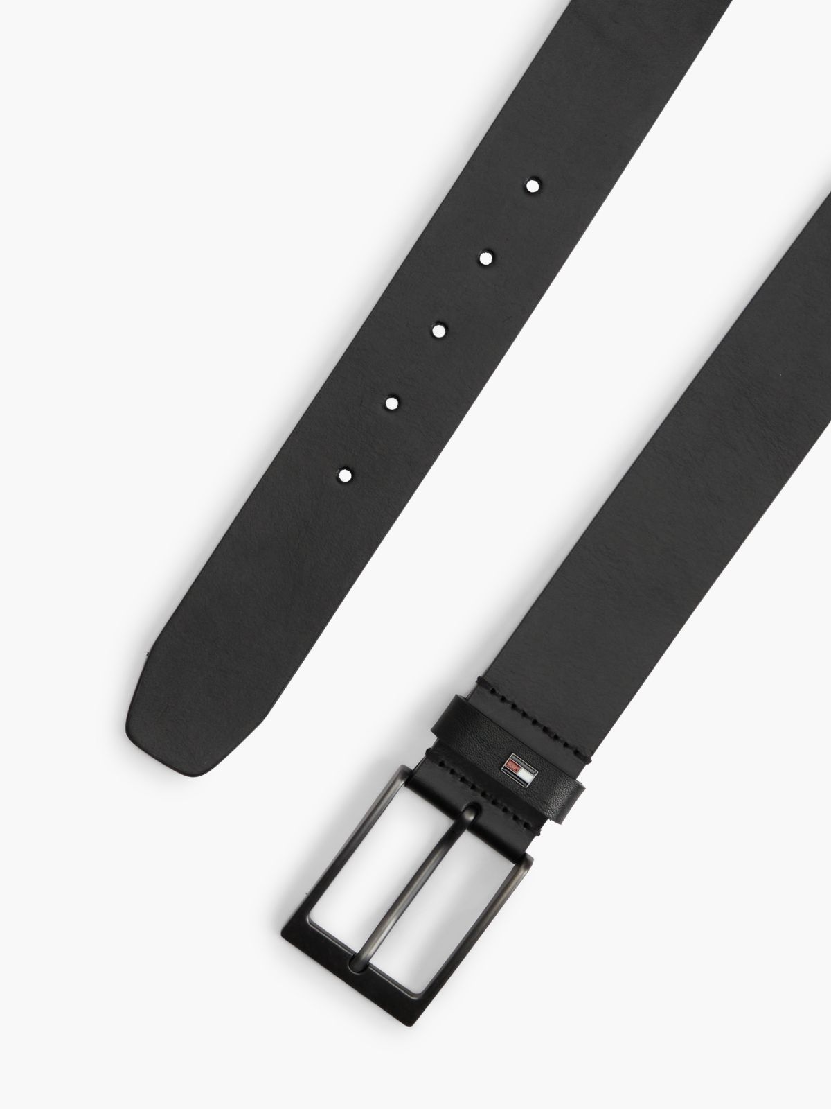 Leather Tonal Rectangular Buckle Belt — Black