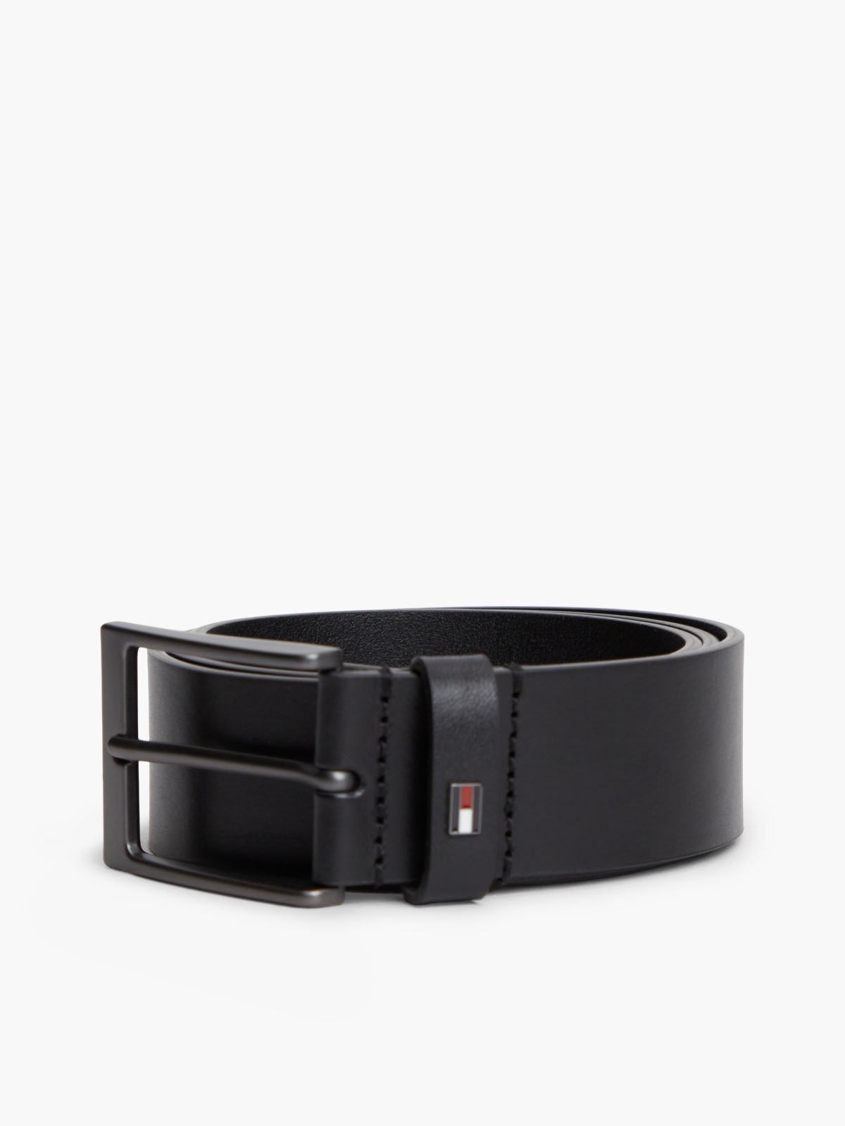Leather Tonal Rectangular Buckle Belt — Black