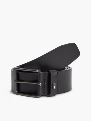 black leather tonal rectangular buckle belt for men tommy hilfiger