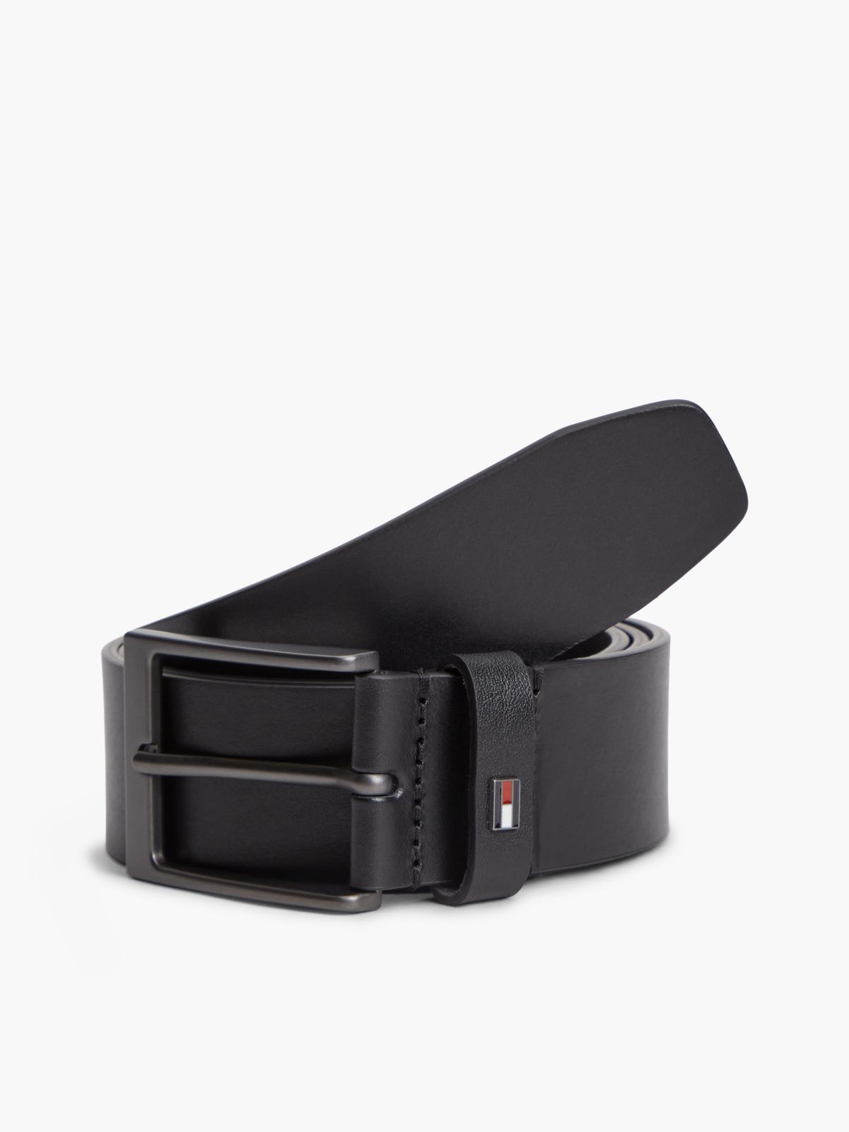 Leather Tonal Rectangular Buckle Belt — Black
