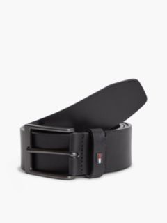 Leather Tonal Rectangular Buckle Belt — Black 1