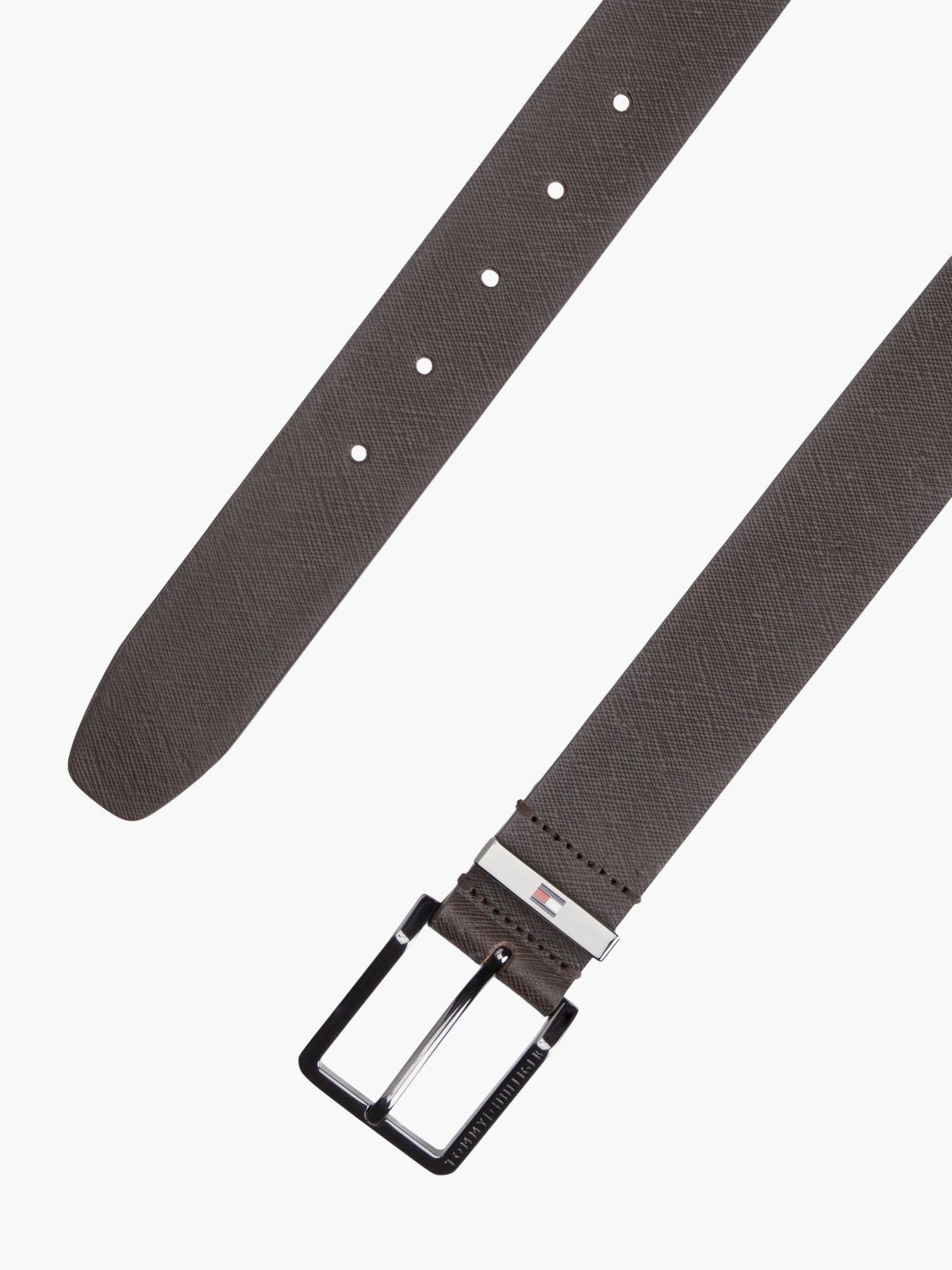Leather Logo Square Buckle Textured Belt — Brown