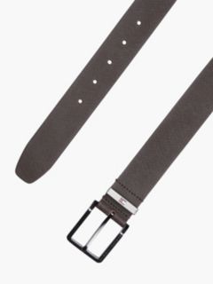 Leather Logo Square Buckle Textured Belt — Brown 3