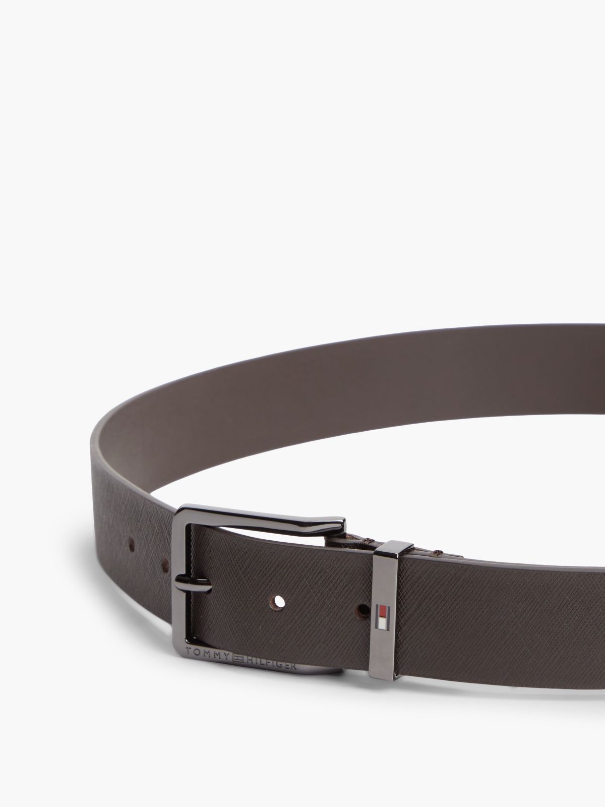 Leather Logo Square Buckle Textured Belt — Brown
