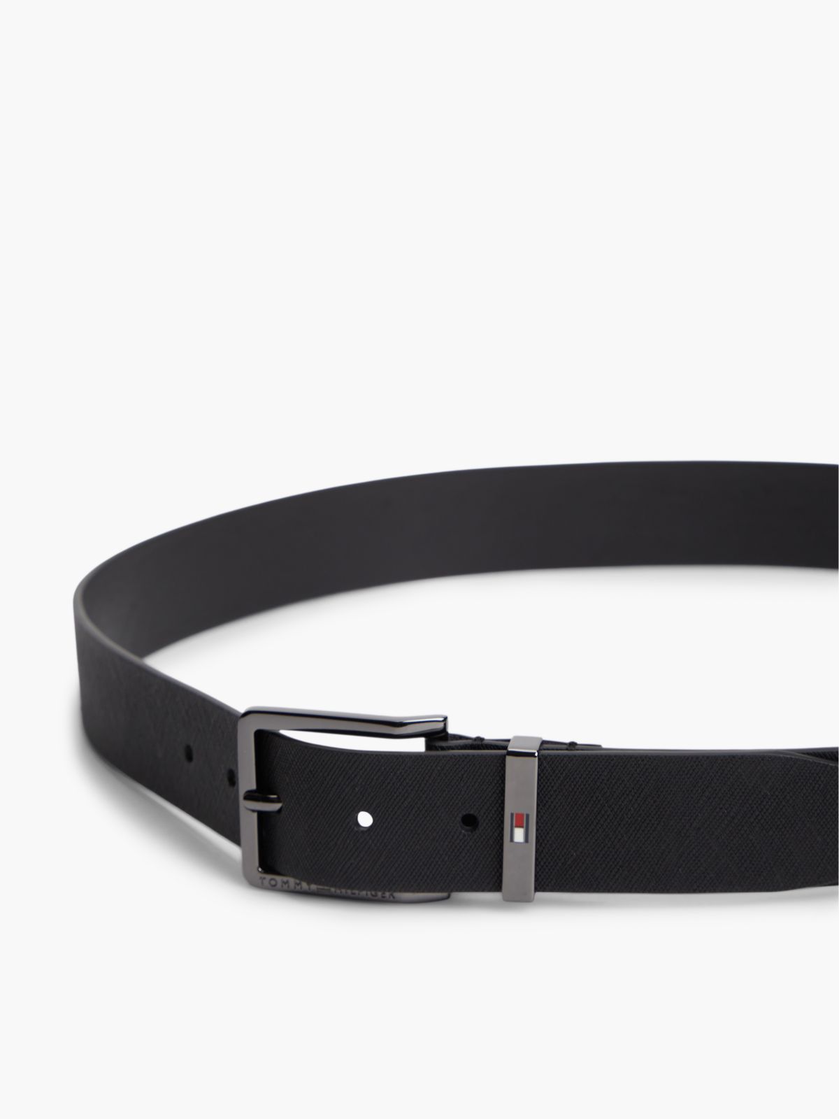 Leather Logo Square Buckle Textured Belt — Black