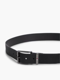 Leather Logo Square Buckle Textured Belt — Black 2