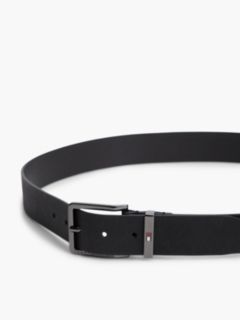 Leather Logo Square Buckle Textured Belt — Black 4