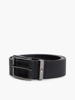Leather Logo Square Buckle Textured Belt — Black 5