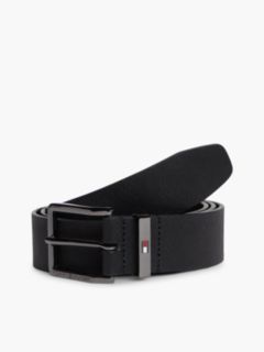 Leather Logo Square Buckle Textured Belt — Black 1