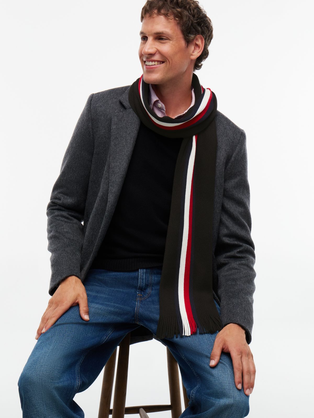 Global Stripe Wool Blend Scarf — Black
