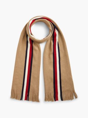 khaki global stripe wool blend scarf for men tommy hilfiger