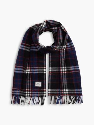bufanda de lana en jacquard de cuadros black de hombres tommy hilfiger