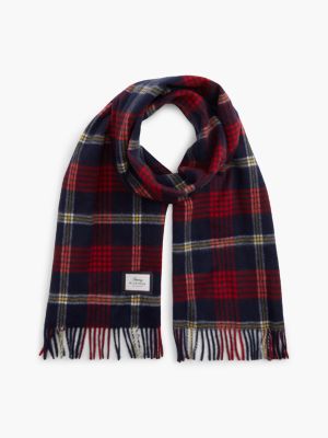 écharpe à carreaux en jacquard de pure laine blue pour hommes tommy hilfiger