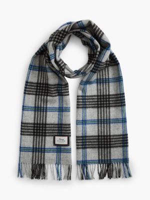 grey pure wool jacquard check scarf for men tommy hilfiger
