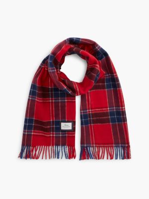 bufanda de lana en jacquard de cuadros red de hombres tommy hilfiger